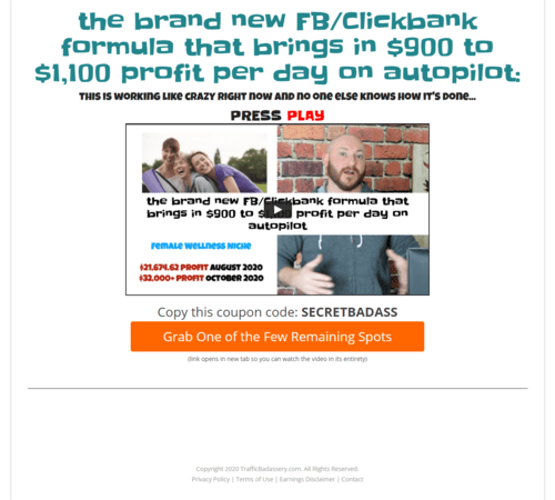 You are currently viewing Traffic Badassery – The Brand New FB/Clickbank Formula That Brings in $900 to $1,100 Profit Per Day On Autopilot